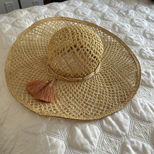 Juicy Couture Floppy Woven Sunhat with Pink Tassels